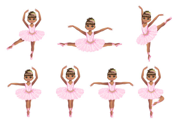 ilustrações, clipart, desenhos animados e ícones de conjunto de bailarina bonitinha em um tutu rosa - ballet little girls child fairy