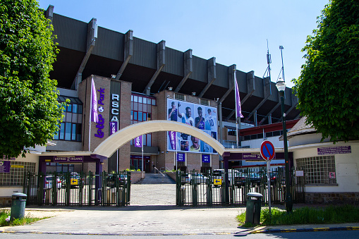 Brussels, Belgium, May 30, 2021. Entrance to Lotto Park, formerly Constant Vanden Stock stadium. The Royal Sporting Club of Anderlecht. RSCA