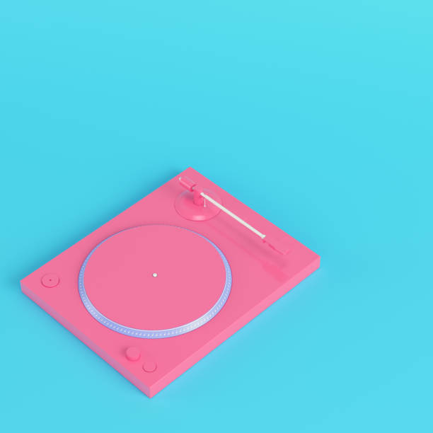 istock Pink turntable on bright blue background in pastel colors 1321938782