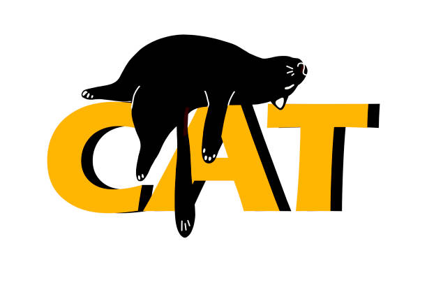 a lazy black cat is lying on the inscription in large letters cat .Vector illustration in the style of a cartoon.isolated on a white background. suitable for postcards, cap designs, posters, mugs. a lazy black cat is lying on the inscription in large letters cat .Vector illustration in the style of a cartoon.isolated on a white background. suitable for postcards, cap designs, posters, mugs fat humor black expressing positivity stock illustrations