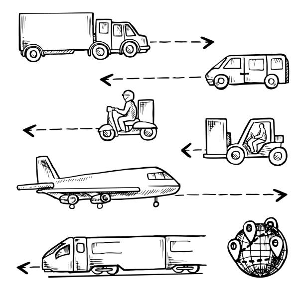 Transport and Logistics Doodles Transport and logistics doodles. Vector illustration. motorcycle drawings stock illustrations