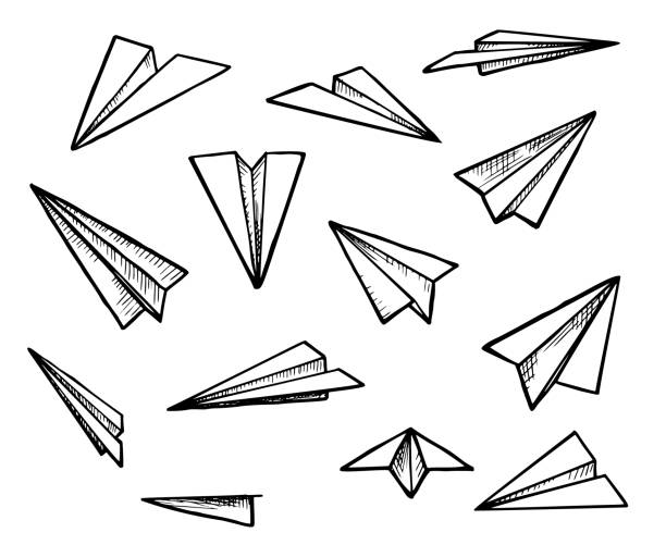ilustrações, clipart, desenhos animados e ícones de conjunto de rabiscos de avião de papel - wing star shape freedom image