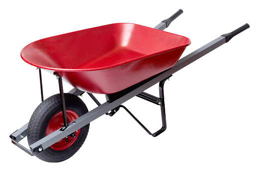 Red wheelbarrow isolated on white.