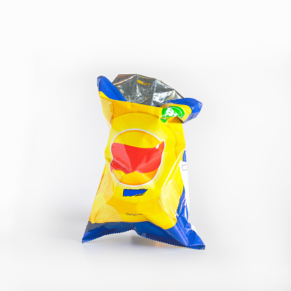 Potato chips bag isolated on white background.Snack packaging.