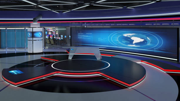 istock Virtual TV Studio News Set 31. Green screen background. 3d Rendering. 1321960859