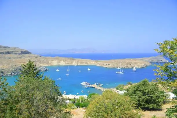 seabay with boats, top view, Rhodes island, Greece