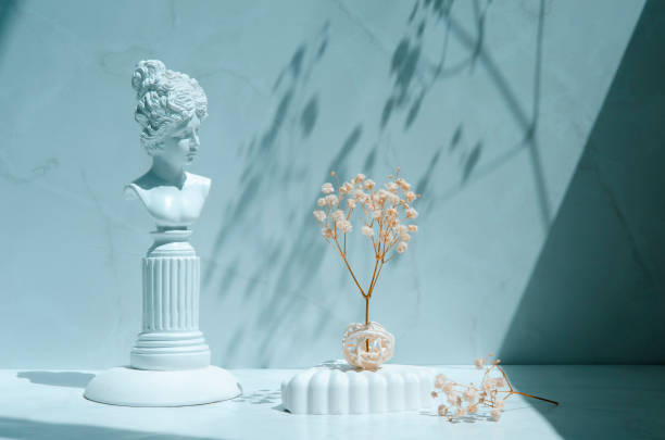 istock Trendy interior still life with sunlight and shadows in minimalist style. 1321965779