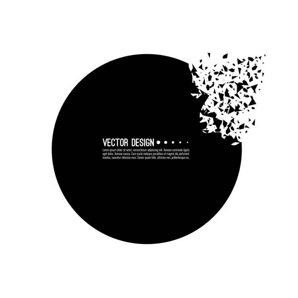 Explosive black banner. Explosive black banner. Vector circle breaking into small debris with sharp particles. sliver stock illustrations