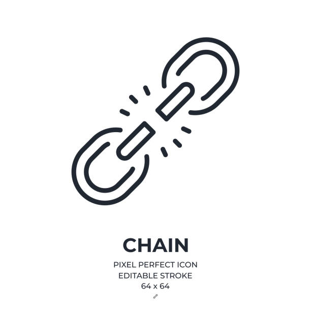 Broken chain or weakness concept editable stroke outline icon isolated on white background flat vector illustration. Pixel perfect. 64 x 64. Broken chain or weakness concept editable stroke outline icon isolated on white background flat vector illustration. Pixel perfect. 64 x 64. chain stock illustrations