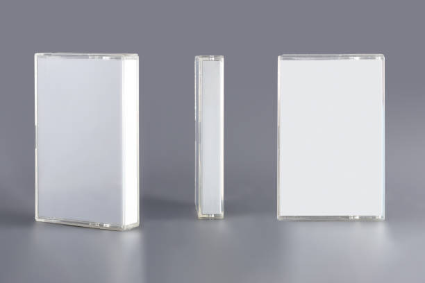 istock Blank compact cassette tape box design mockup, front profil side view. Vintage cassete tape record case box mock up. Plastic analog magnetic tape cassette clear packaging template 1321982924