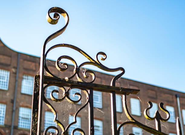 istock Iron security gate in front of an old factory 1321983502