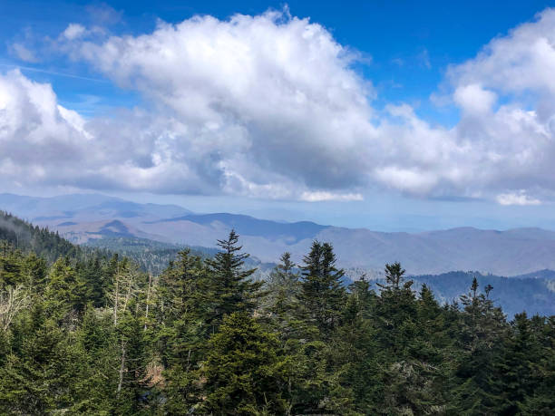 istock Vivid blue sky with clouds above Great Smoky Mountains 1321989557