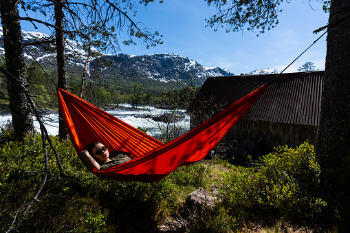 Springtime in Norway: adventures in nature outdoor on hammock