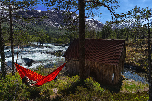 Springtime in Norway: adventures in nature outdoor on hammock