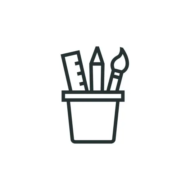 Vector illustration of Pencil Holder and Office Supplies Line Icon