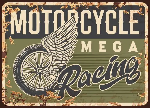 Vector illustration of Motorcycles racing championship rusty metal plate