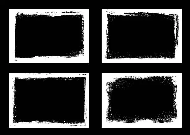 Vector illustration of Grunge frames and borders, black white halftone