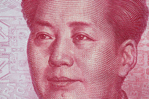 primer plano del retrato de mao zedong en el billete de 100 yuanes chinos - mao tse tung fotografías e imágenes de stock