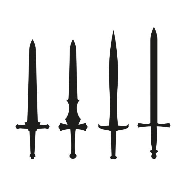 векторный набор средневековых мечей - sword stock illustrations