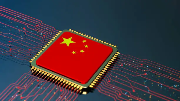 Photo of CPU with Chinese flag concept