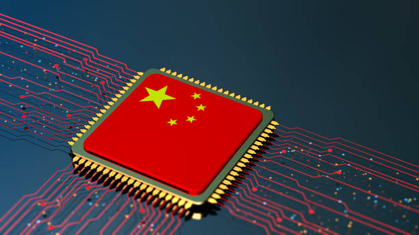 cpu with chinese flag concept - china imagens e fotografias de stock