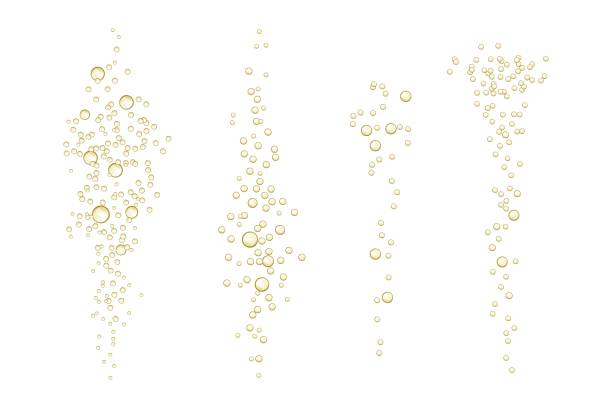 Print Underwater Fizzy sparkles in water, lake, river, aquarium, and ocean. Realistic effervescent champagne drink, soda effect, oxygen. champagne bubbles stock illustrations