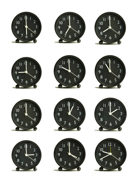 istock Abstract pattern analog clock showing different periods of time black isolated white background 1322023996
