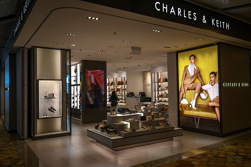 Singapore- 23 Nov, 2019: Charles & Keith store at Changi Airport, Singapore. Charles& Keith is a Singaporean fast-fashion footwear and accessories retailer.