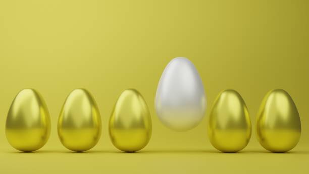 istock Abstract luxury golden easter eggs isolated on yellow background during easter festival 3d rendering. 1322028672