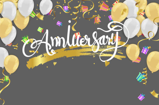 istock Anniversary Typography Design banner template. Tenth year jubilee with ribbon and balloon on background 1322029036