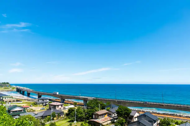 Taking a picture of the Pacific Ocean from the hill of Hitachi