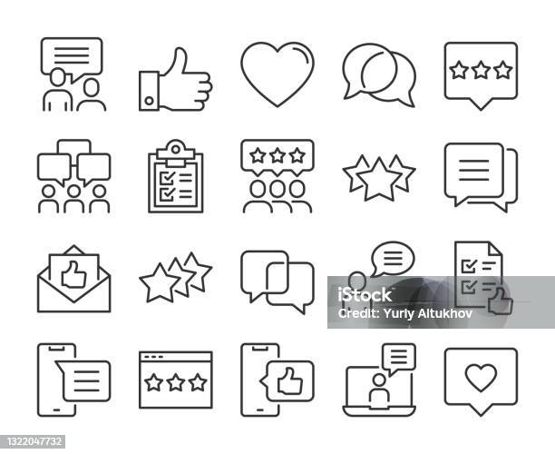 Testimonials Vector Line Icons Set Editable Stroke 64x64 Pixel Perfect Stock Illustration - Download Image Now
