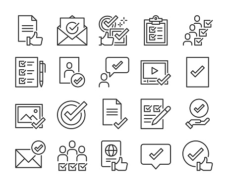 Approve Vector Line Icons Set. Editable Stroke, 64x64 Pixel Perfect.