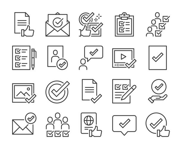 Approve Vector Line Icons Set. Editable Stroke, 64x64 Pixel Perfect. Approve Vector Line Icons Set. Editable Stroke, 64x64 Pixel Perfect. receiving stock illustrations