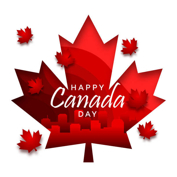 Illustration of happy canada day with maple leaf concept Happy canada day illustration canada day poster stock illustrations