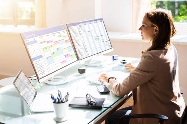 Woman Working On Calendar Agenda Schedule On Computer