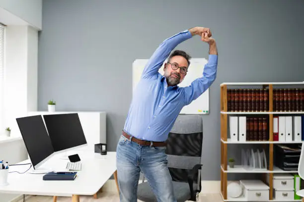 Stretching Office Workout. Desk Stretch Exercise At Workplace