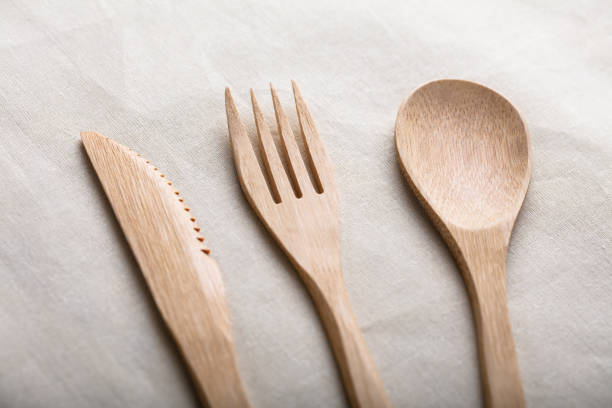 istock Wooden Cutlery On Gray Cloth 1322052018