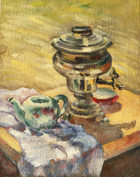 istock Oil painting samovar with tea in rustic style outdoors 1322053400