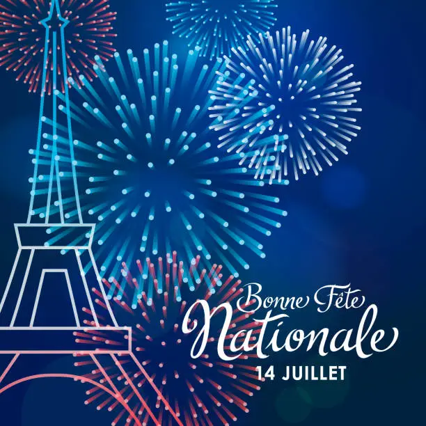 Vector illustration of French National Day Fireworks Display