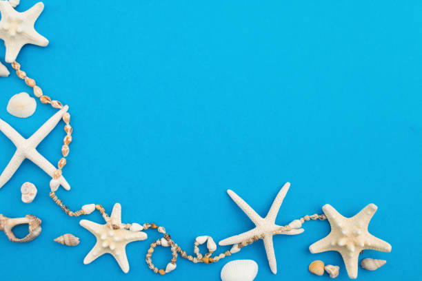 istock Summer holiday decoration with shells and sea stars with copy space 1322063683