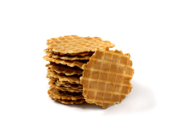 istock Round Waffle Isolated, Thin Waffled Cookie, Golden Belgian Waffles 1322078777