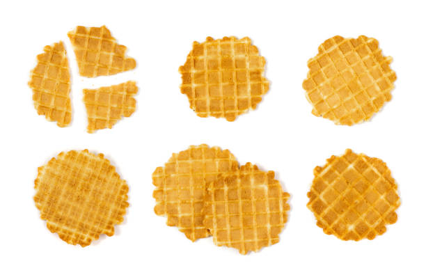 istock Round Waffle Isolated, Thin Waffled Cookie, Golden Belgian Waffles 1322078799