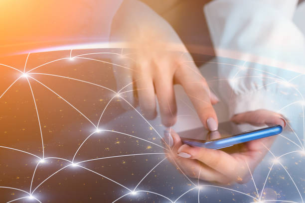 istock international online support concept,Customer service operator woman with mobile phone and global map,Element of the image provided by NASA 1322079016