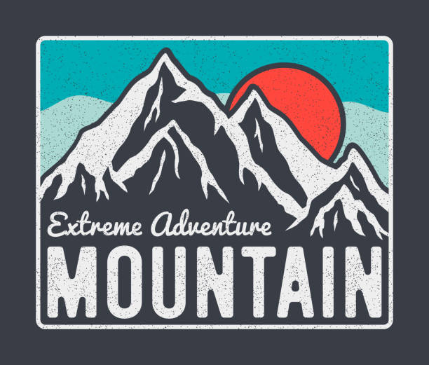 Mountain typography graphics for t-shirt design with mountains, sun and slogan. Vintage tee shirt and apparel print with grunge. Extreme adventure slogan. Vector Mountain typography graphics for t-shirt design with mountains, sun and slogan. Vintage tee shirt and apparel print with grunge. Extreme adventure slogan. Vector illustration. colorado illustrations stock illustrations