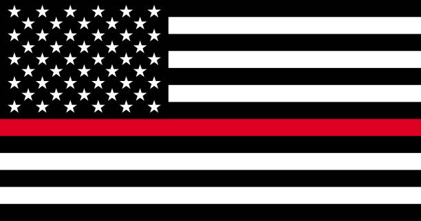 ilustrações de stock, clip art, desenhos animados e ícones de thin red line firefighter flag. usa flag. remembering, memories on fallen fire fighters officers on duty. - thin