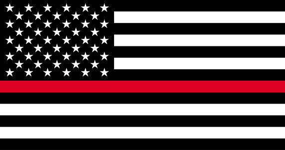 Thin Red Line Firefighter Flag. USA flag. Remembering, memories on fallen fire fighters officers on duty. Firefighter members honor. EPS10 vector.