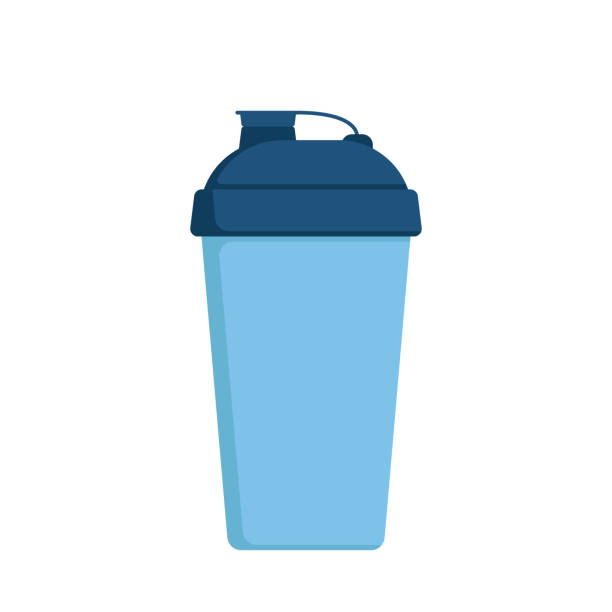 Sports shaker bottle with protein whey drink icon. Shake mug for protein cocktails. Personal refillable sports and fitness container, thermos or cup for energy beverage, coffee, tea to go. Vector flat Sports shaker bottle with protein whey drink icon. Shake mug for protein cocktails. Personal refillable sports and fitness container, thermos or cup for energy beverage, coffee, tea to go. Vector protein powder bottle stock illustrations