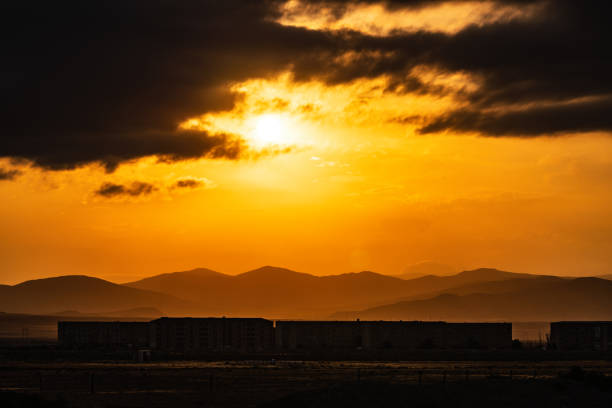 Bright dramatic sunset over the city