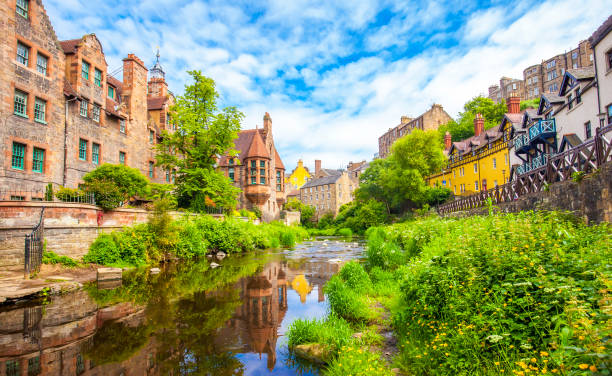 Dean Village scenic district in Edinburgh, Scotland